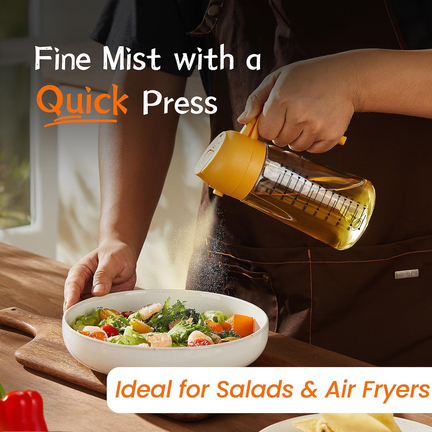 Misting vegetables with yellow Zorli bottle