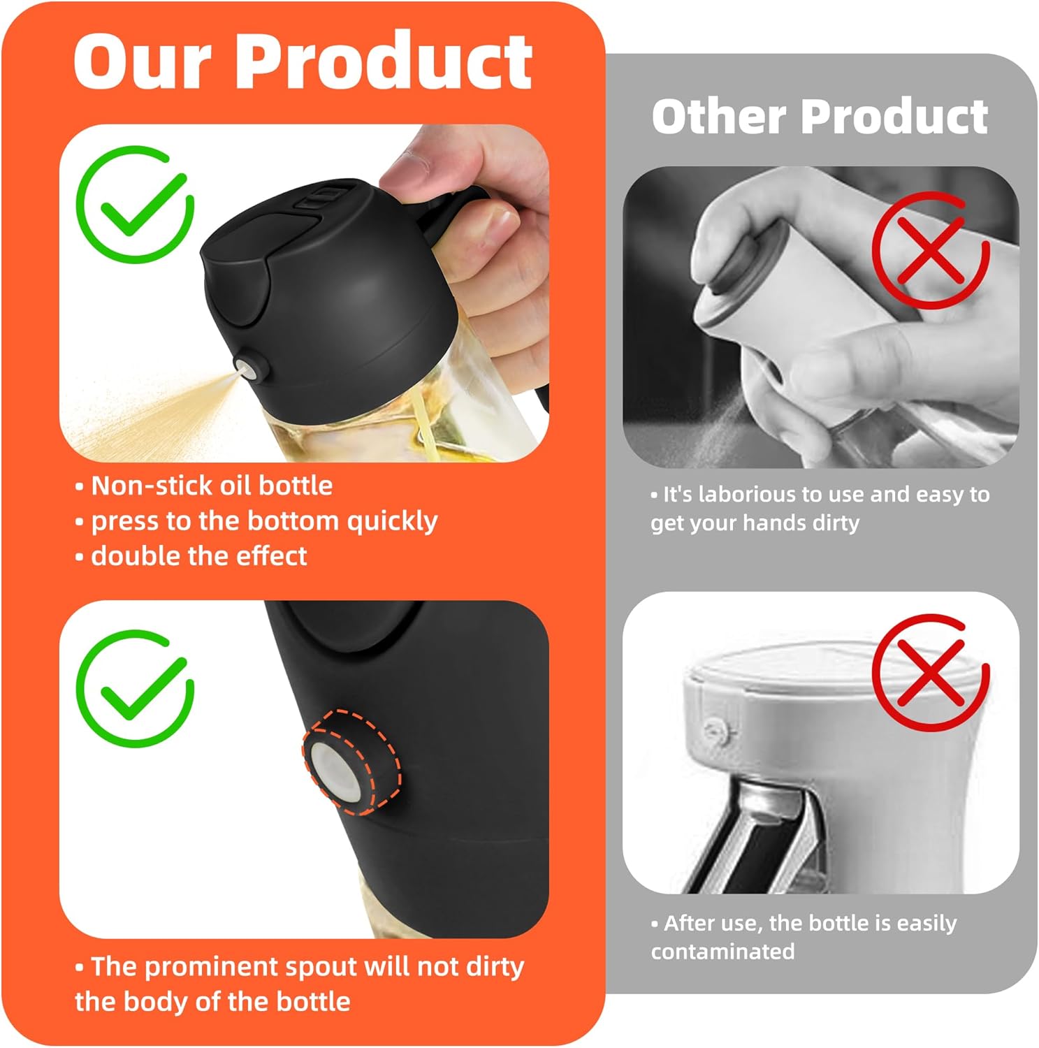 Oil being poured from Zorli black sprayer onto pan