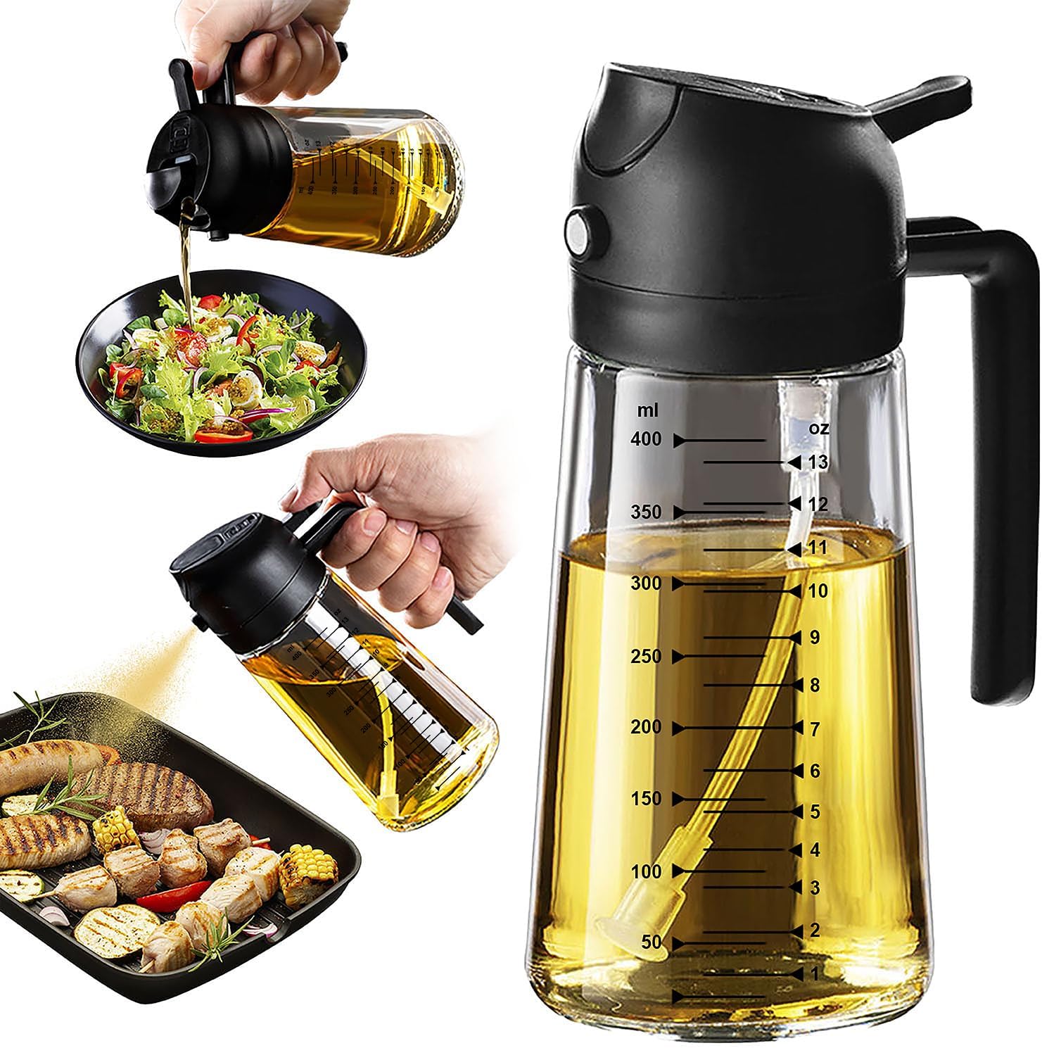 Zorli matte black olive oil sprayer with lid closed